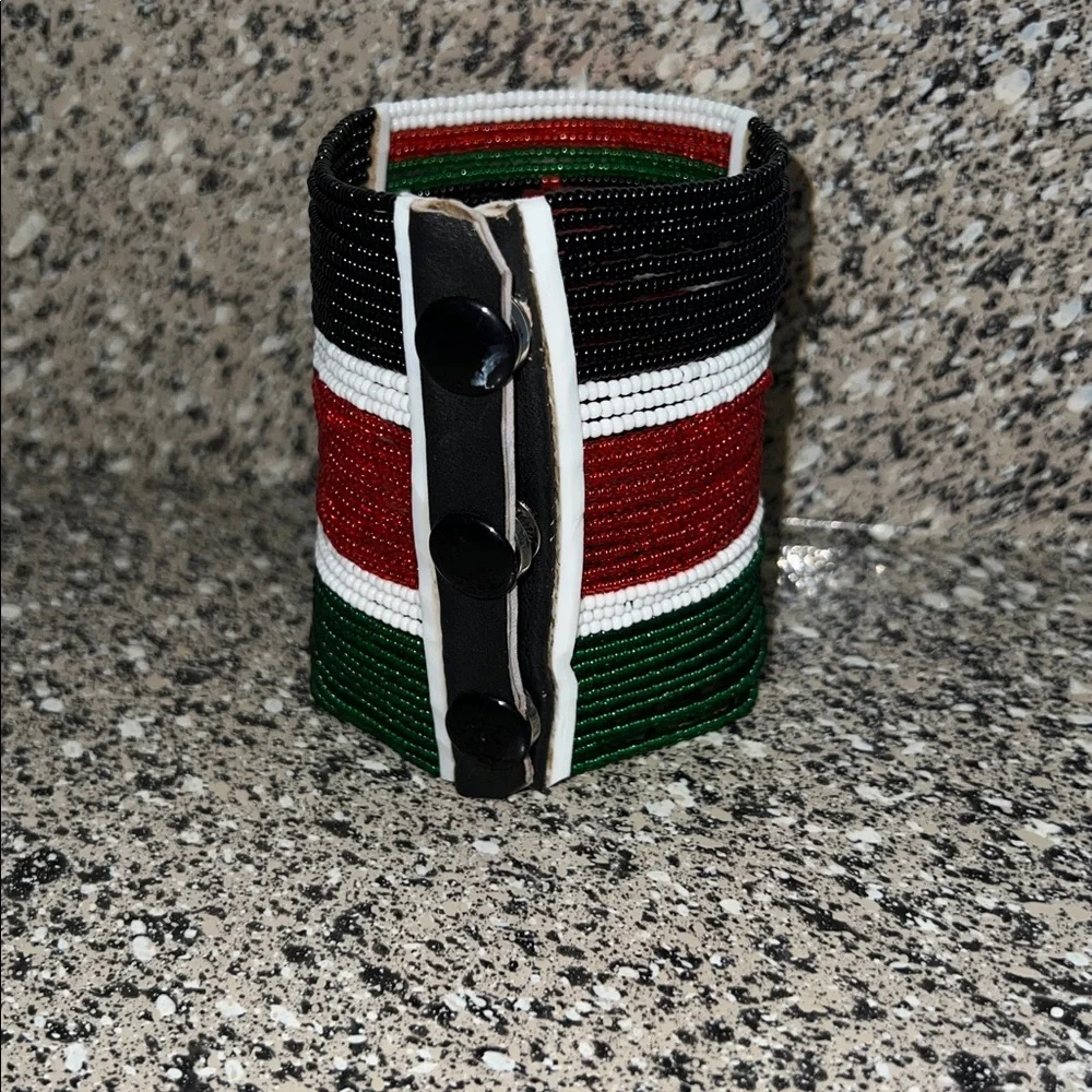 Handcrafted African Beaded Bracelet - Red, Green, Black
